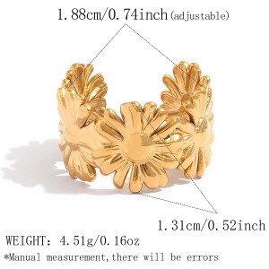 Bagues Tendance Simple Series Daily Flower En Acier Inoxydable Étanche Couleur Or h5 