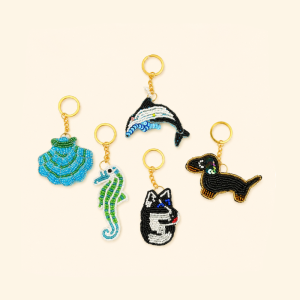 Porte-Clés En Perles De Rocaille, Style Océanique, Floral, Animal Et Nourriture, Couleurs Mélangées, Tissé, Avec Oiseaux, Coquillages Et Teckel. h5 Image2
