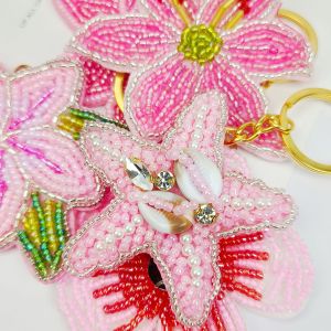 Porte-Clés En Perles Tissées Style Océanique, Perles De Fleurs Naturelles Multicolores, Orné D'Étoiles De Mer, Collection Simple Series. h5 Image5