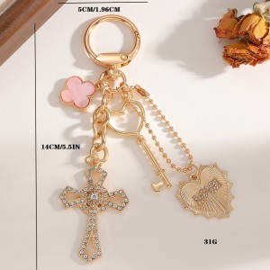 Porte-Clés Luxueux Et Décontracté En Forme De Cœur Et De Croix, Avec Cadenas Trèfle Et Strass, En Alliage. h5 