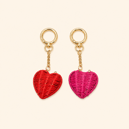 Porte-clés romantique en raphia tissé uni couleur cœur simple, collection simple, en raphia.