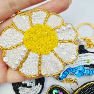 Porte-Clés En Perles De Rocaille, Style Océanique, Floral, Animal Et Nourriture, Couleurs Mélangées, Tissé, Avec Oiseaux, Coquillages Et Teckel. h5 Image5