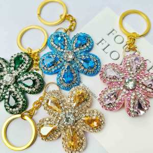 Porte-Clés Luxueux Daily Flower En Alliage Multicolore Et Strass, Collection Daily Flower h5 Image4