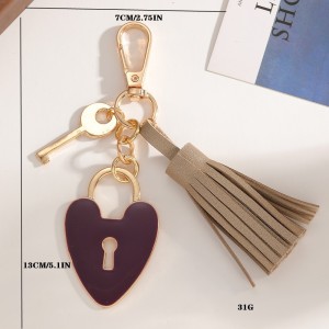 Porte-Clés Pompon En Forme De Cœur, Série Simple, Avec Cadenas Et Breloques Pour Sac En Pu h5