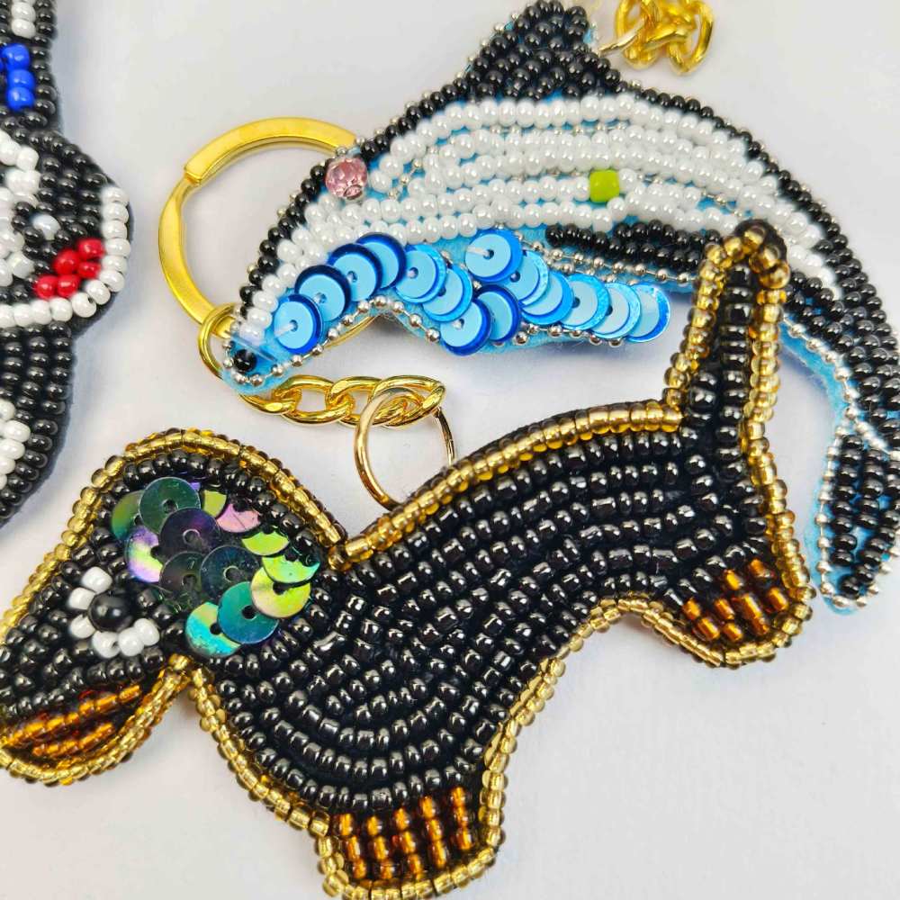 Porte-Clés En Perles De Rocaille, Style Océanique, Floral, Animal Et Nourriture, Couleurs Mélangées, Tissé, Avec Oiseaux, Coquillages Et Teckel. Image4