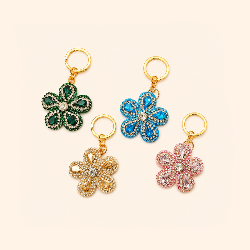 Porte-Clés Luxueux Daily Flower En Alliage Multicolore Et Strass, Collection Daily Flower Image2