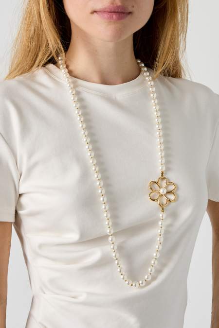 Colliers longs en perles d'imitation, motif floral, collection Douceur et Simplicité au quotidien, bijoux pour femmes 2