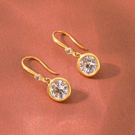Boucles d'oreilles pendantes pour femmes en acier inoxydable étanche, couleur or, avec zircon.