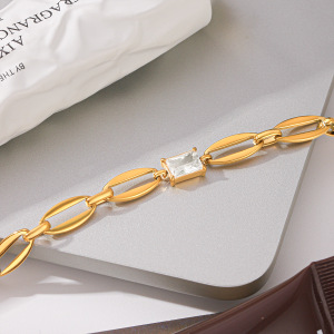 Bracelet Chaîne Femme En Acier Inoxydable Étanche Couleur Or Avec Zircon h5 Image5