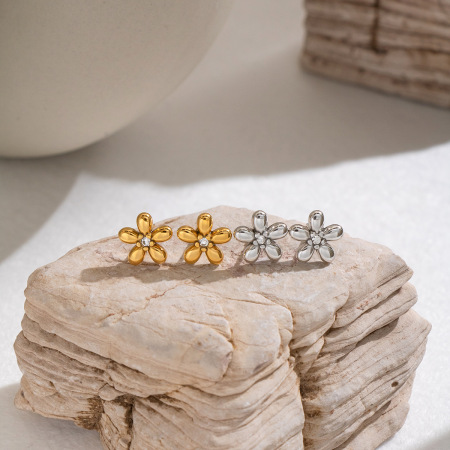 Boucles d'oreilles puces pour femmes en acier inoxydable, couleur or, en forme de fleur et étanches