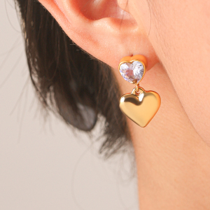 Boucles D'Oreilles Pendantes Pour Femme En Acier Inoxydable, Imperméables, Couleur Or, Avec Zircon Et Motif Cœur h5 Image5