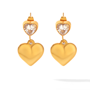 Boucles D'Oreilles Pendantes Pour Femme En Acier Inoxydable, Imperméables, Couleur Or, Avec Zircon Et Motif Cœur h5 