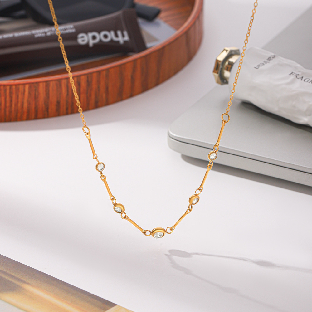 Colliers À Maillons Pour Femmes En Acier Inoxydable Étanche, Couleur Or, Avec Zircon Image4
