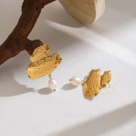 Boucles d'oreilles pendantes pour femme, en acier inoxydable doré, forme géométrique, imperméables, perles d'eau douce
