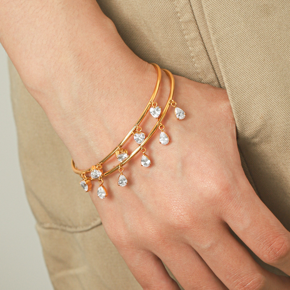 Bracelet Manchette Pour Femme En Acier Inoxydable Étanche, Couleur Or, Avec Zircon. Image5