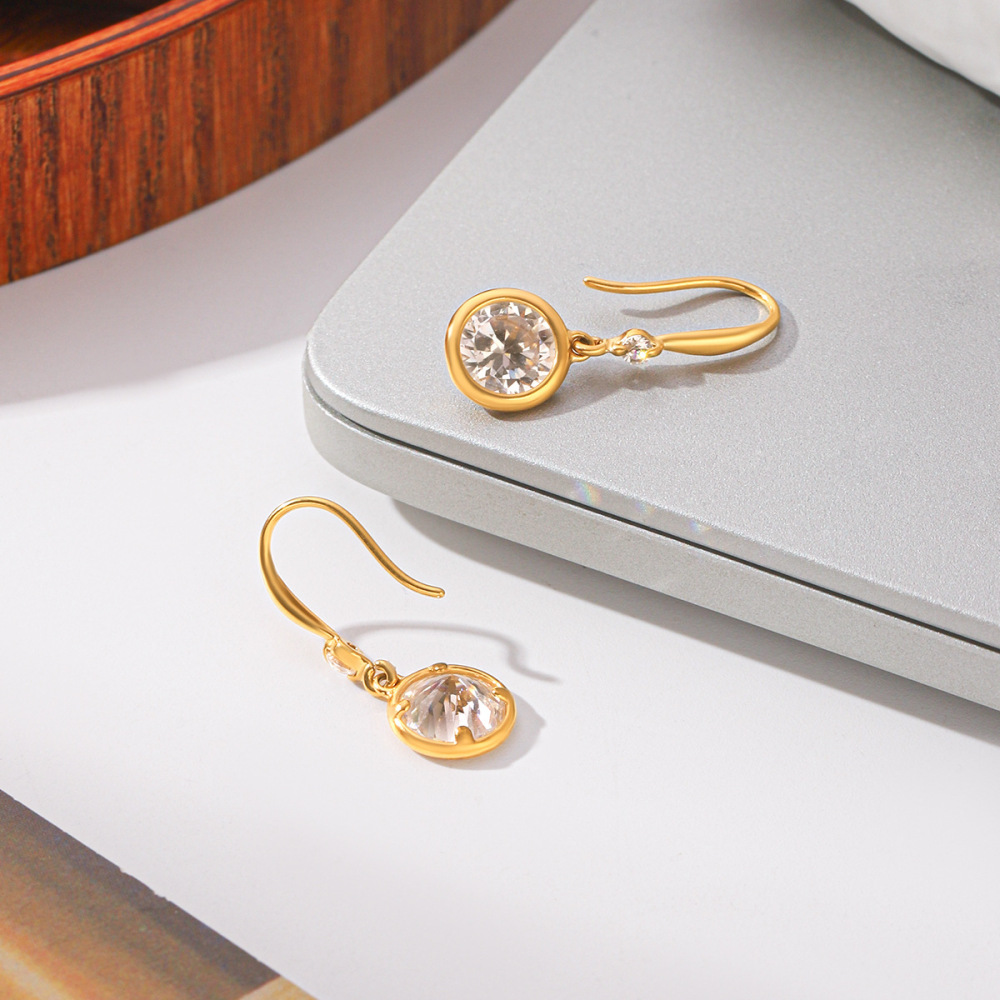 Boucles D'Oreilles Pendantes Pour Femmes En Acier Inoxydable Étanche, Couleur Or, Avec Zircon. Image3