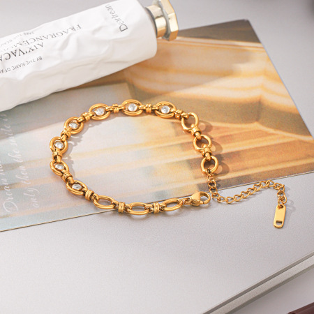 Bracelets à maillons pour femmes en acier inoxydable étanche, couleur or, avec zircon. 2