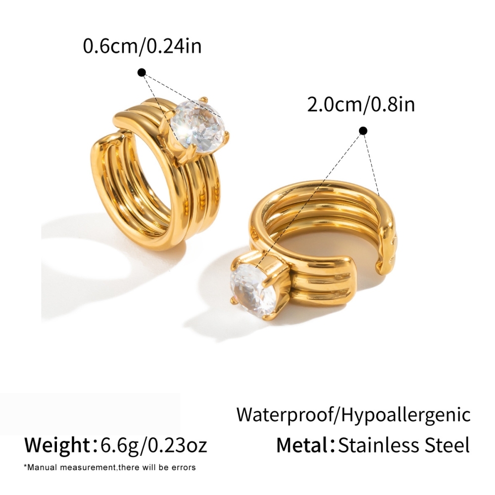 Boucles D'Oreilles Manchette Pour Femmes En Acier Inoxydable Étanche, Couleur Or, En Forme De C, Ornées De Zircon. 