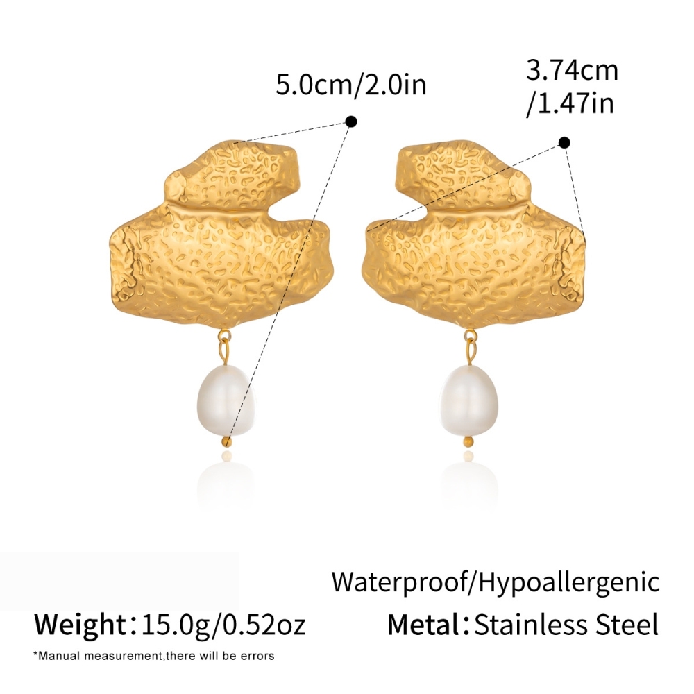 Boucles D'Oreilles Pendantes Pour Femme, En Acier Inoxydable Doré, Forme Géométrique, Imperméables, Perles D'Eau Douce