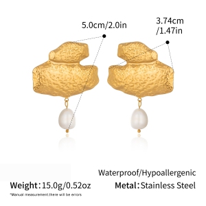 Boucles D'Oreilles Pendantes Pour Femme, En Acier Inoxydable Doré, Forme Géométrique, Imperméables, Perles D'Eau Douce h5