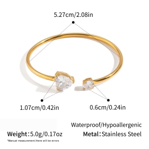 Bracelet Manchette Pour Femme En Acier Inoxydable Doré, Orné D'Un Zircon En Forme De Cœur h5 