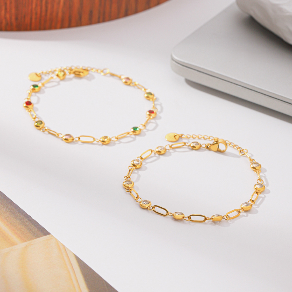 Bracelets À Maillons Pour Femmes En Acier Inoxydable Étanche, Couleur Or, Avec Zircon. Image5