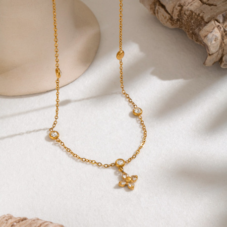 Colliers à maillons pour femmes en acier inoxydable doré avec zircon, collection Simple Stover