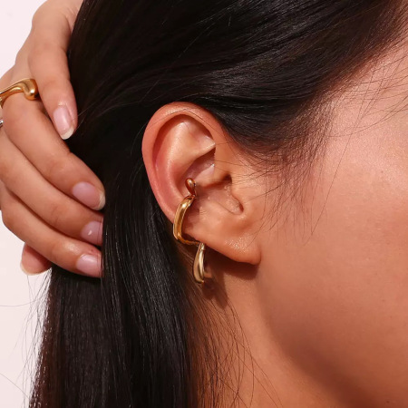 Boucles d'oreilles manchettes pour femmes en acier inoxydable étanche, couleur or