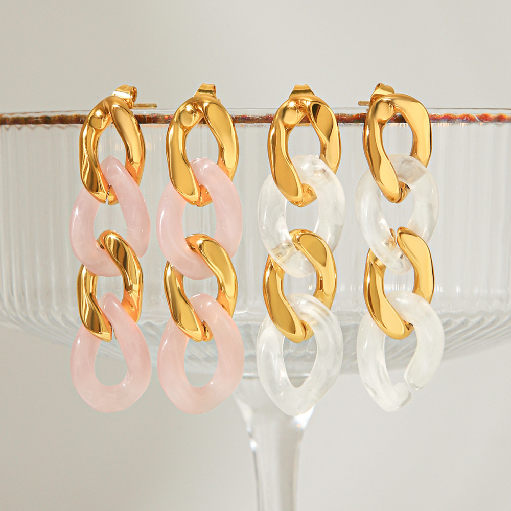 Boucles D'Oreilles Pendantes Pour Femmes En Acier Inoxydable, Imperméables Et En Résine, En Forme De Chaîne. Image5