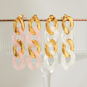 Boucles D'Oreilles Pendantes Pour Femmes En Acier Inoxydable, Imperméables Et En Résine, En Forme De Chaîne. h5 Image5