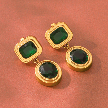 Boucles d'oreilles pendantes rectangulaires pour femmes, en acier inoxydable étanche, couleur or, avec zircon.