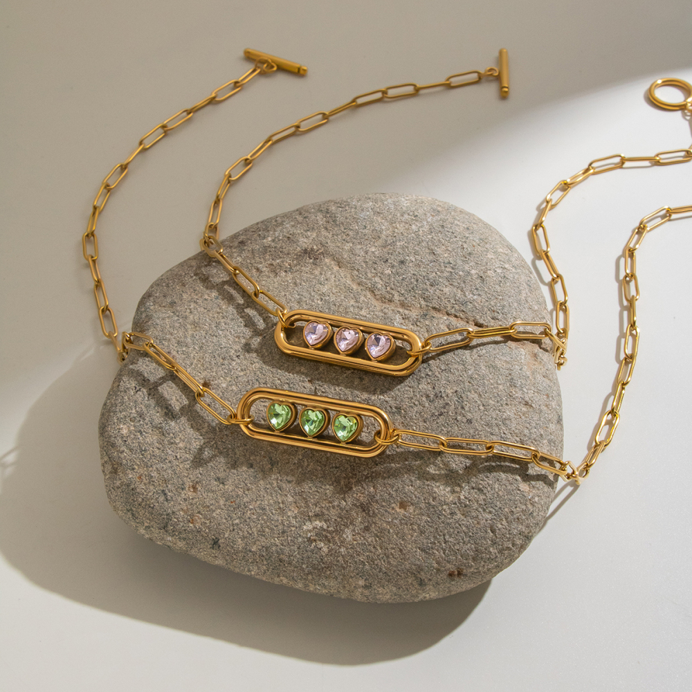 Colliers Pendentifs Pour Femmes En Acier Inoxydable, Couleur Or, Avec Zircon En Forme De Cœur Image2