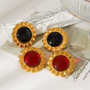 Boucles D'Oreilles Puces Pour Femmes, Style Simple Et Quotidien, En Acier Inoxydable, Étanches, Couleur Or, Ornées De Fleurs Et De Pierres Naturelles. h5 Image5