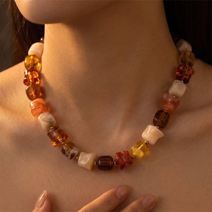 Colliers De Perles Rétro Simples En Acrylique À Dégradé De Couleurs Pour Femmes Image2