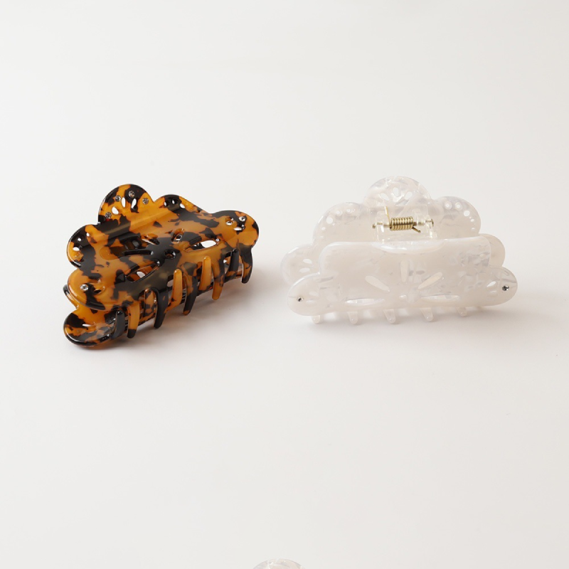 Pinces À Cheveux Élégantes En Pvc Ajouré À Imprimé Léopard, Ornées De Strass, Collection Simple Series Image2