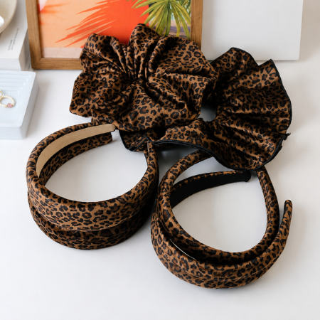 Bandeaux pour cheveux en tissu imprimé léopard rétro de la série Simple