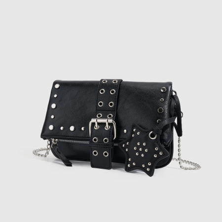 Sacs à bandoulière pour femmes en PU uni, style streetwear, ornés de rivets et de détails métalliques (le charm n'est pas inclus).