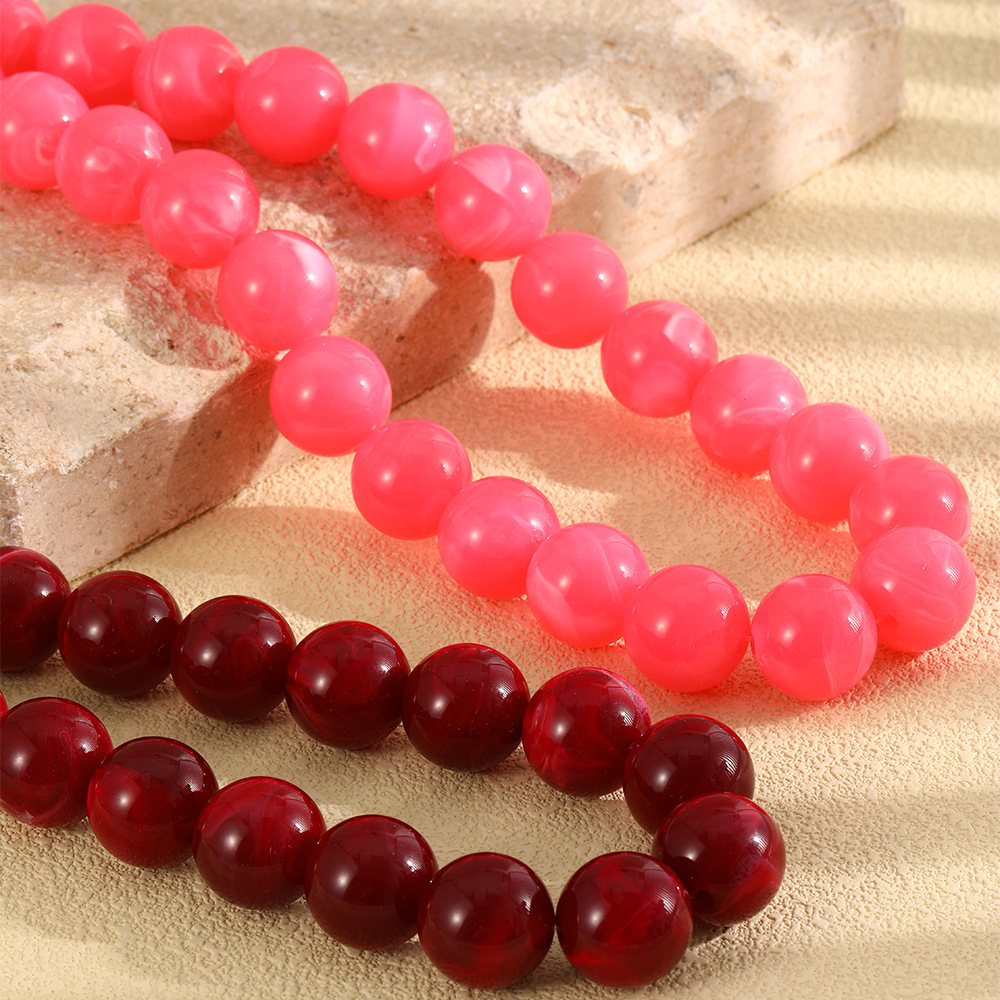 Colliers De Perles Rétro Simples, Dégradé De Couleurs, En Résine Dorée Pour Femmes Image3