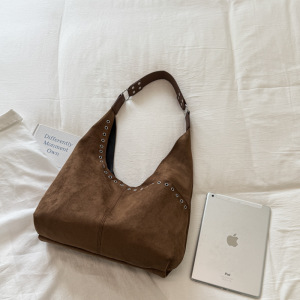 Sacs Cabas Pour Femmes En Daim Uni Avec Rivets Et Quincaillerie En Métal, Style Décontracté h5 Image3