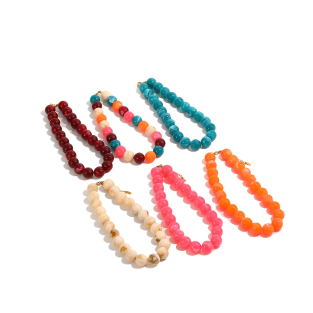 Colliers de perles rétro simples, dégradé de couleurs, en résine dorée pour femmes