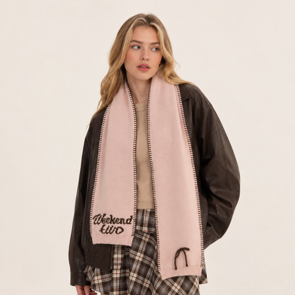 Écharpes D'Hiver En Polyester Uni, Motif Nœud Papillon Et Lettre Douce, Collection Simple Series 
