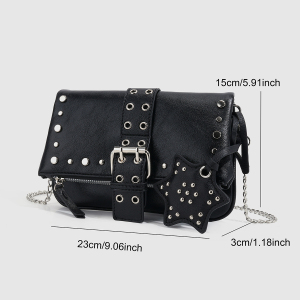 Sacs À Bandoulière Pour Femmes En Pu Uni, Style Streetwear, Ornés De Rivets Et De Détails Métalliques (Le Charm N'Est Pas Inclus). h5