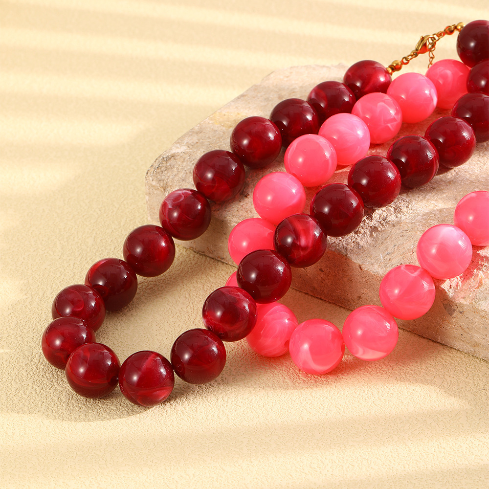 Colliers De Perles Rétro Simples, Dégradé De Couleurs, En Résine Dorée Pour Femmes Image4