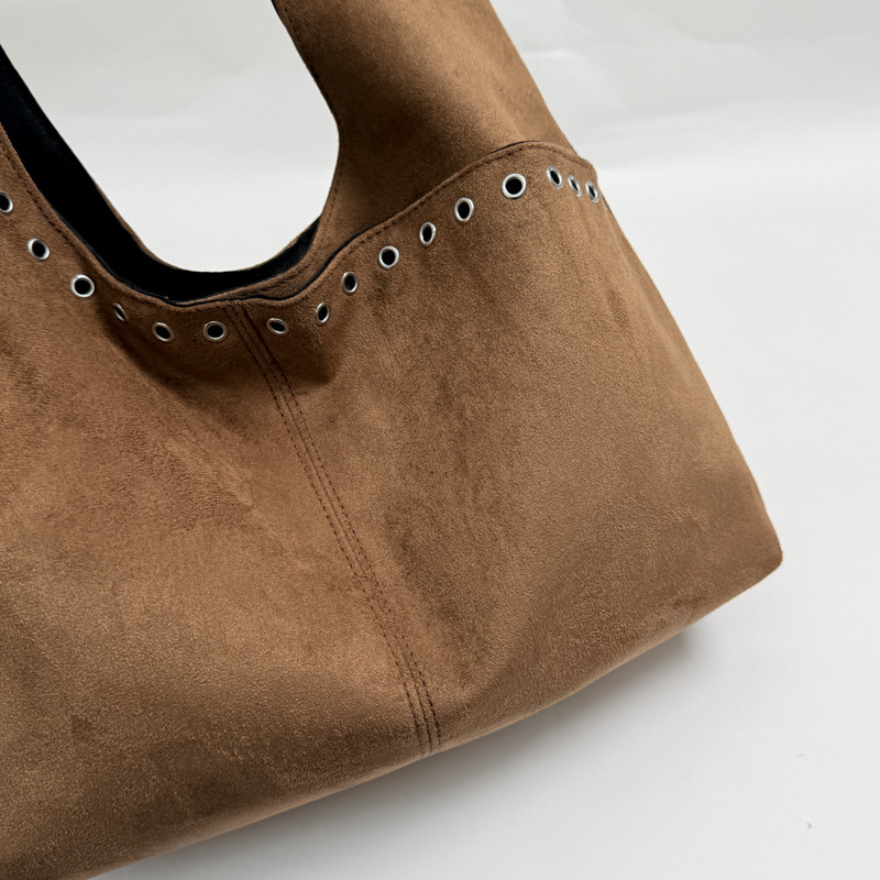 Sacs Cabas Pour Femmes En Daim Uni Avec Rivets Et Quincaillerie En Métal, Style Décontracté Image4