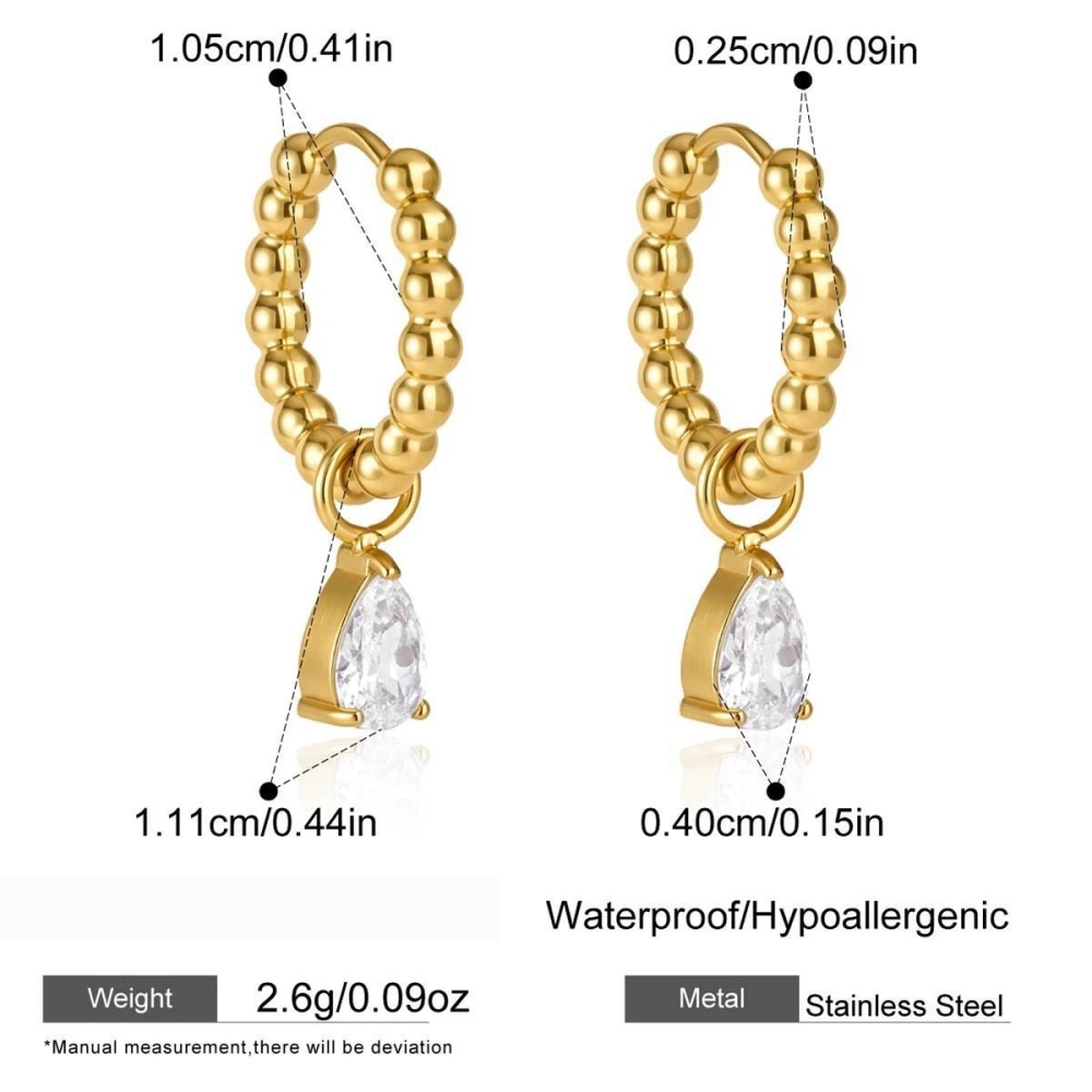 Boucles D'Oreilles Pendantes Pour Femme, Élégantes, En Forme De Cœur Et De Trèfle, En Acier Inoxydable Étanche, Couleur Or Et Zircon. Collection Simple.