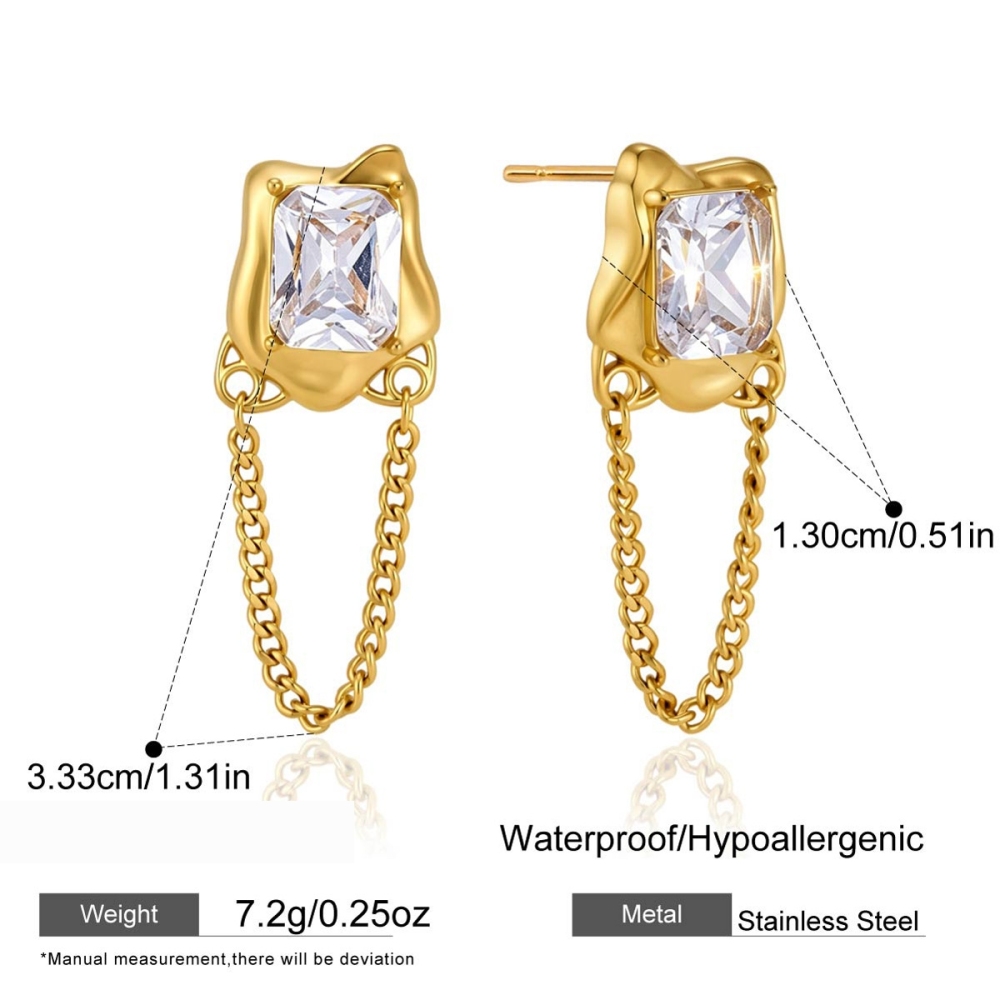 Boucles D'Oreilles Créoles Élégantes Simple Series En Acier Inoxydable Étanche Couleur Or Avec Zircon Pour Femmes 