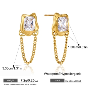 Boucles D'Oreilles Créoles Élégantes Simple Series En Acier Inoxydable Étanche Couleur Or Avec Zircon Pour Femmes h5 