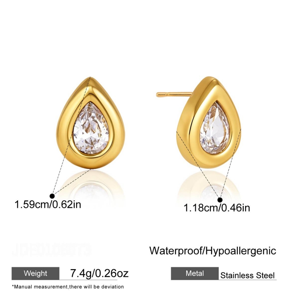 Boucles D'Oreilles Puces Pour Femmes, Collection Simple, Élégantes, En Acier Inoxydable, Couleur Or, Avec Zircon Et Chaîne Goutte D'Eau. 