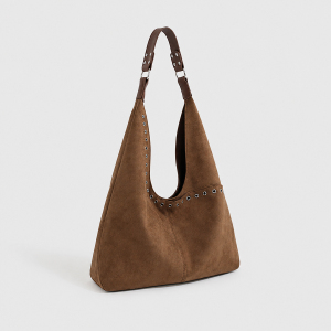 Sacs Cabas Pour Femmes En Daim Uni Avec Rivets Et Quincaillerie En Métal, Style Décontracté h5 Image2