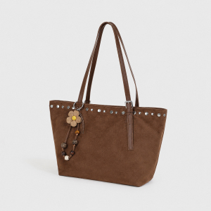 Sacs Cabas Pour Femmes En Daim Uni, Style Parisien Chic, Ornés De Clous (Le Charm N'Est Pas Inclus.) h5 Image2